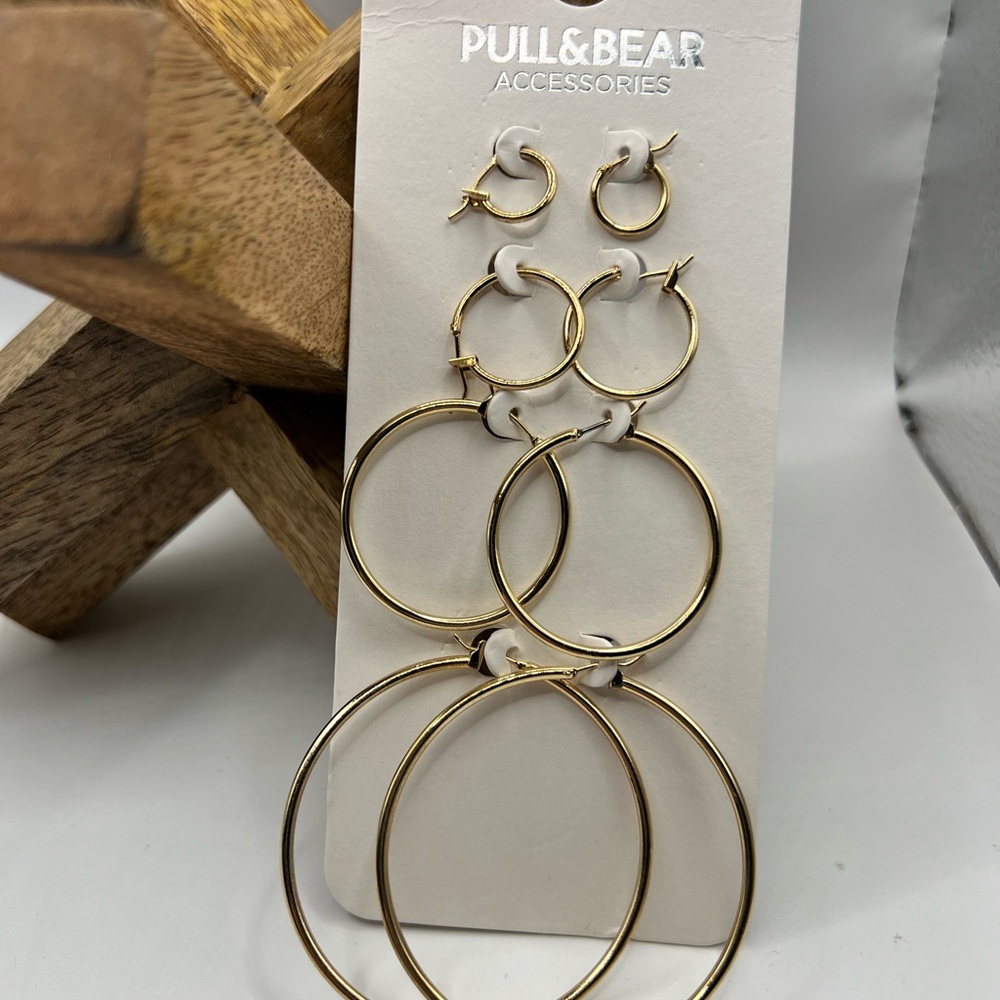 Pull & Bear set of 4 Gold Tone Hoop Earrings NEW